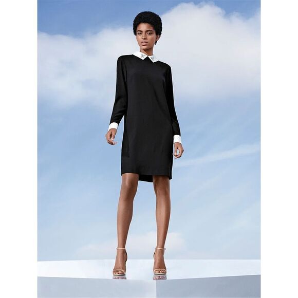 Victoria Beckham Target Bunny Collared Dress Black White Long Sleeve Size Extra - Picture 1 of 7